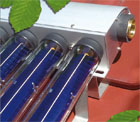Closeup of a vacuum tube solar hot water collector